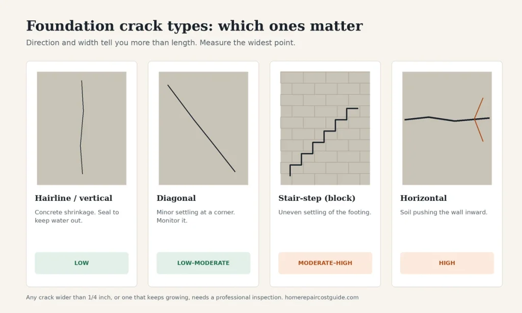 Foundation crack repair guide: four common crack types and how serious each one is
